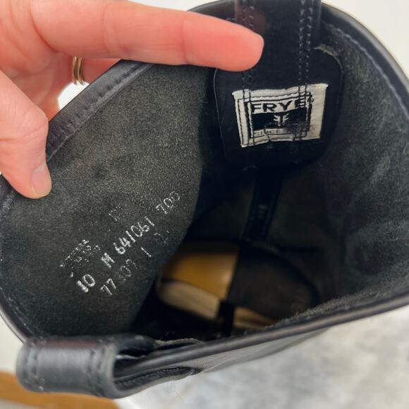 Frye Harness Black Leather Moto Mid-Calf Block Heel Square Toe Boots (Sz 10) - Picture 6 of 14